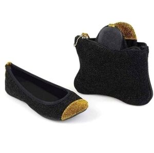 🆕𝅺Sidekicks Gold/Black Shimmer Women's Flat Packable Slippers, Limited Edition